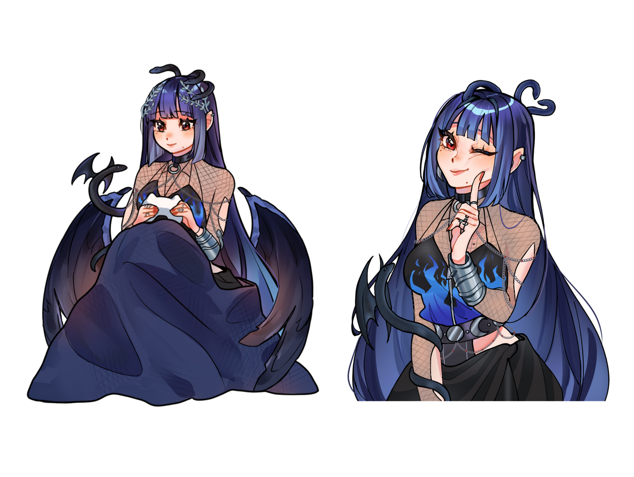 Tisiphone Erinyes, full-body & half-body illustrations, by: @Tssukki3_